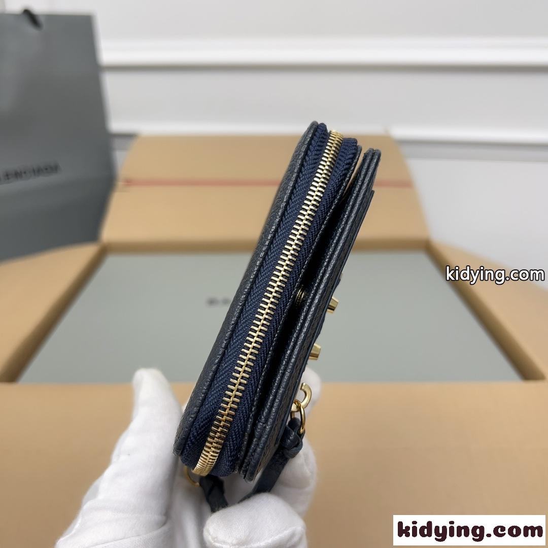 カジュアル グレインレザー コンパクトウォレット バレンシアガ 財布 コピー 二つ折り財布 ネイビー-3