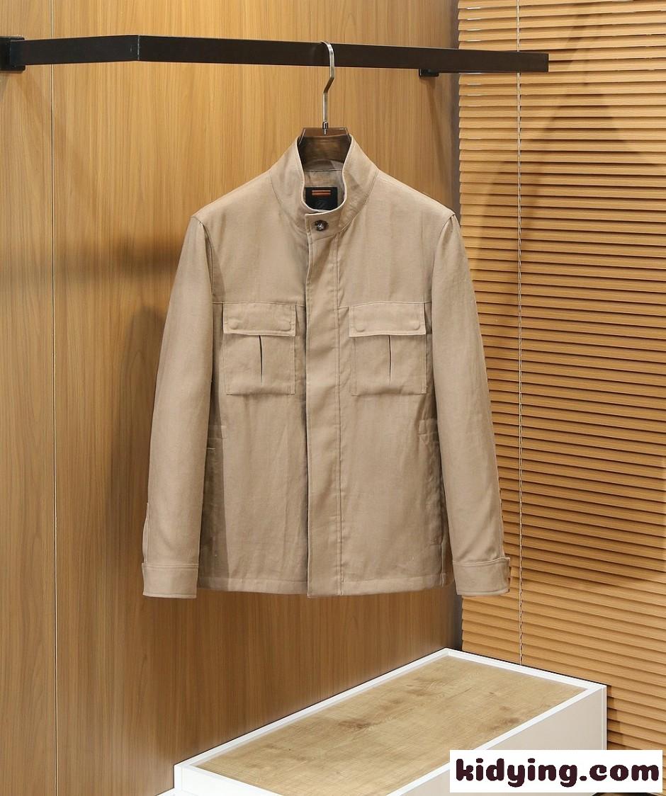 上品 カジュアル リネン ブルゾン エルメネジルド・ゼニア ジャケット 偽物 カーキ-0