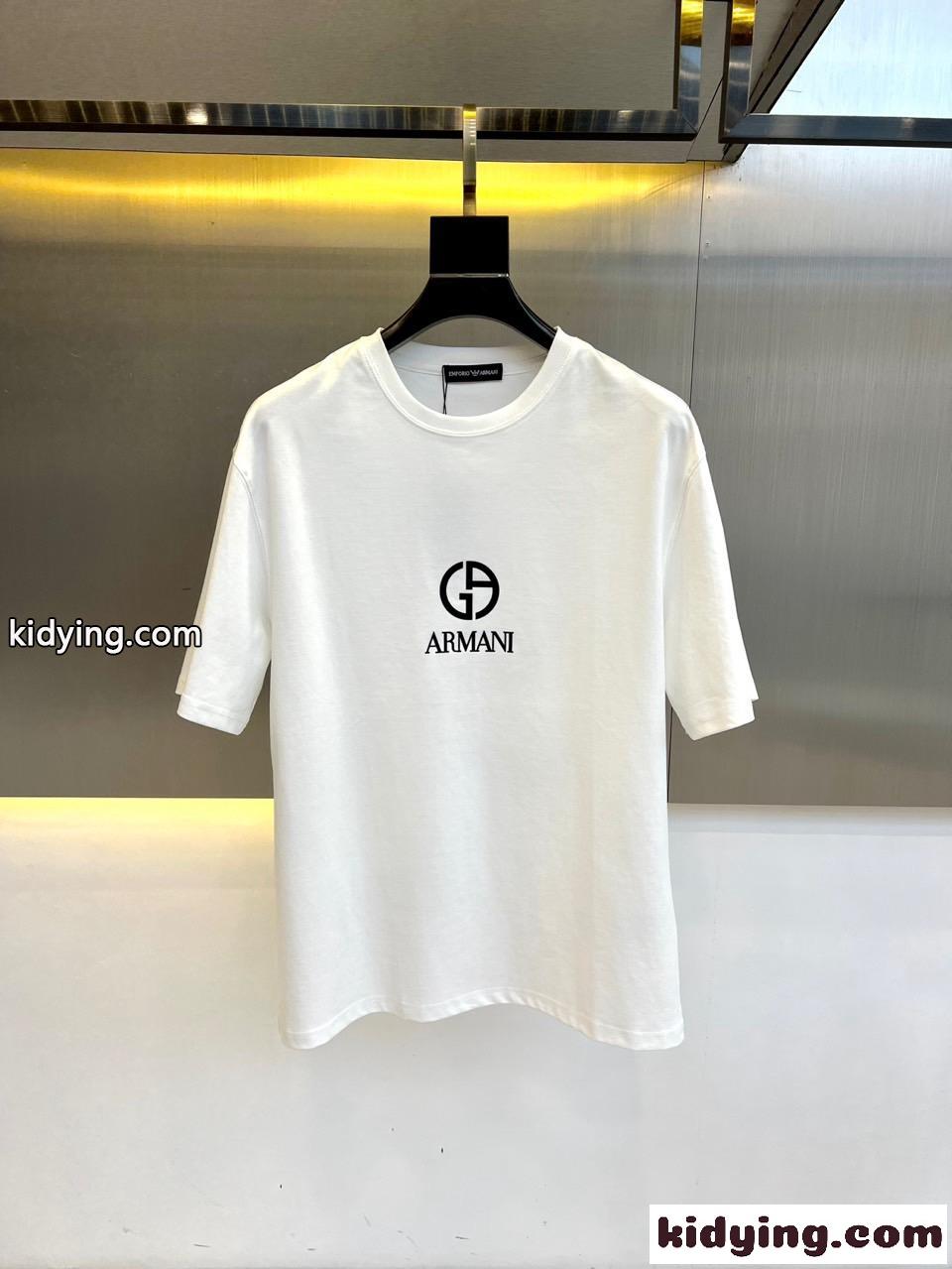 おしゃれ ロゴ クルーネック 半袖Tシャツ アルマーニ Tシャツ 偽物 ホワイト-0
