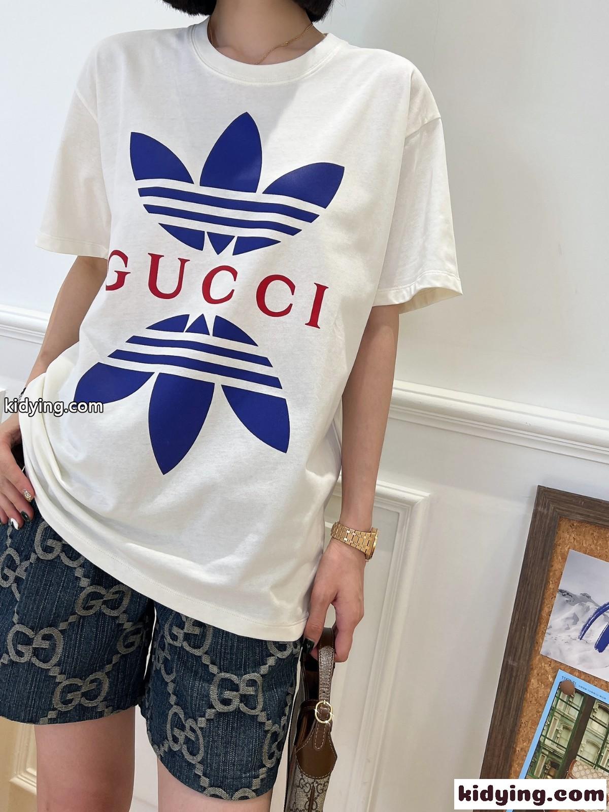 adidas x Gucci コットンジャージー 半袖 クルーネック トップス グッチ Tシャツ コピー ユニセックス-0