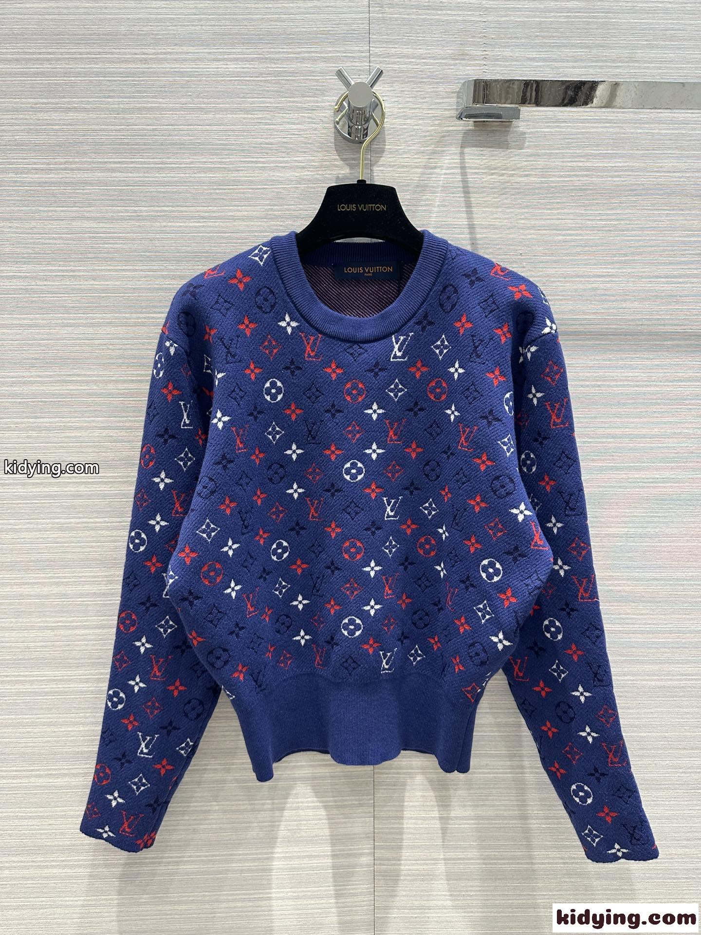 23AW カラフルロゴがおしゃれ♪ルイ・ヴィトン セーター コピー クルーネック ブルー-0