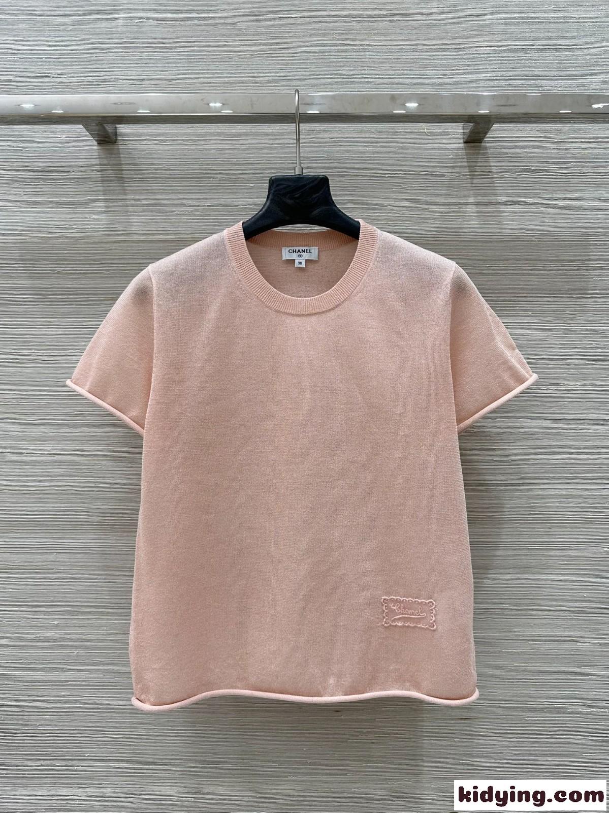 春夏 シンプル 半袖ニット トップス シャネル Tシャツ コピー ピンク-2