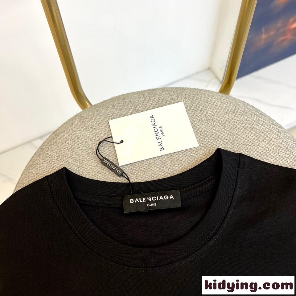 カジュアル ロゴTシャツ バレンシアガ Tシャツ 偽物 クルーネック ブラック-2