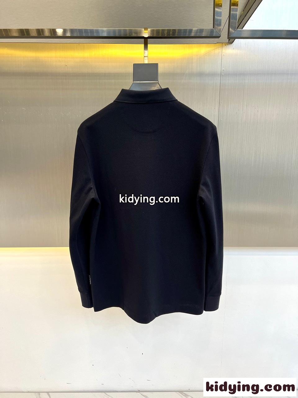カジュアル 上品 コットン 長袖 ポロシャツ プラダ Tシャツ コピー ネイビー-3