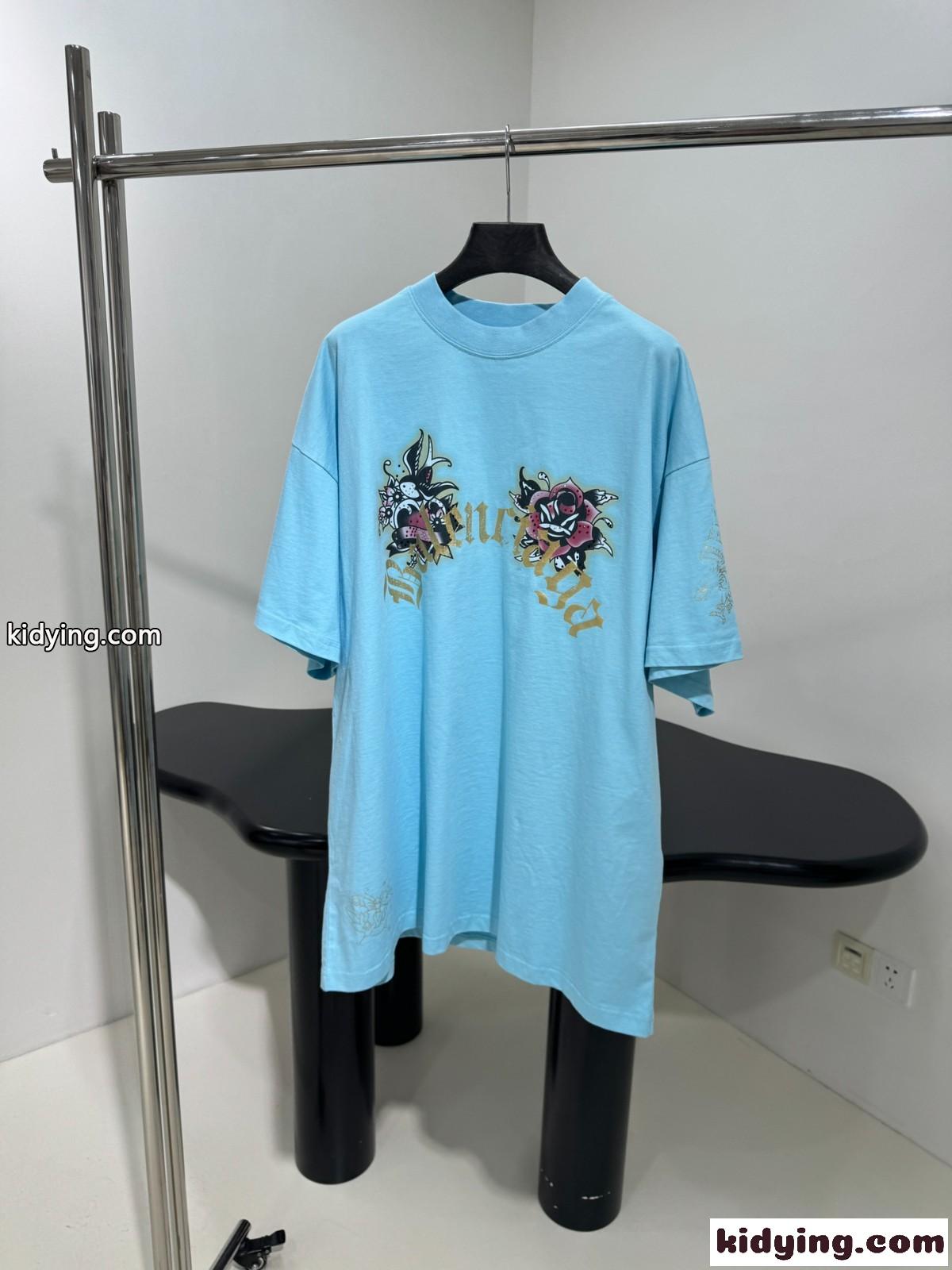 オーバーサイズ バレンシアガ TACKY TATTOO Tシャツ コピー ライトブルー-0