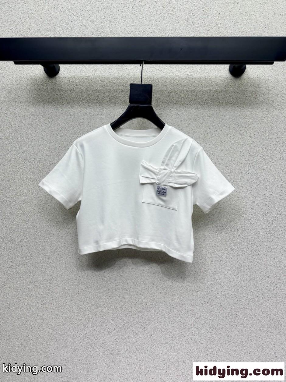 リボンポケットクロップトップ ルイ・ヴィトン Tシャツ コピー コットン-1