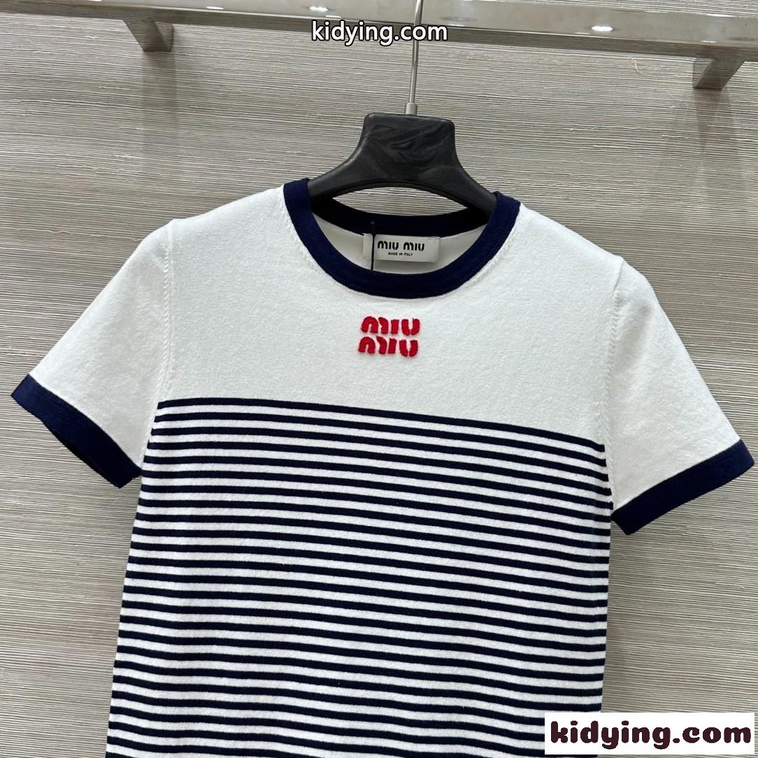 ロゴ入り ニット トップス ミュウミュウ Tシャツ コピー クルーネック-1