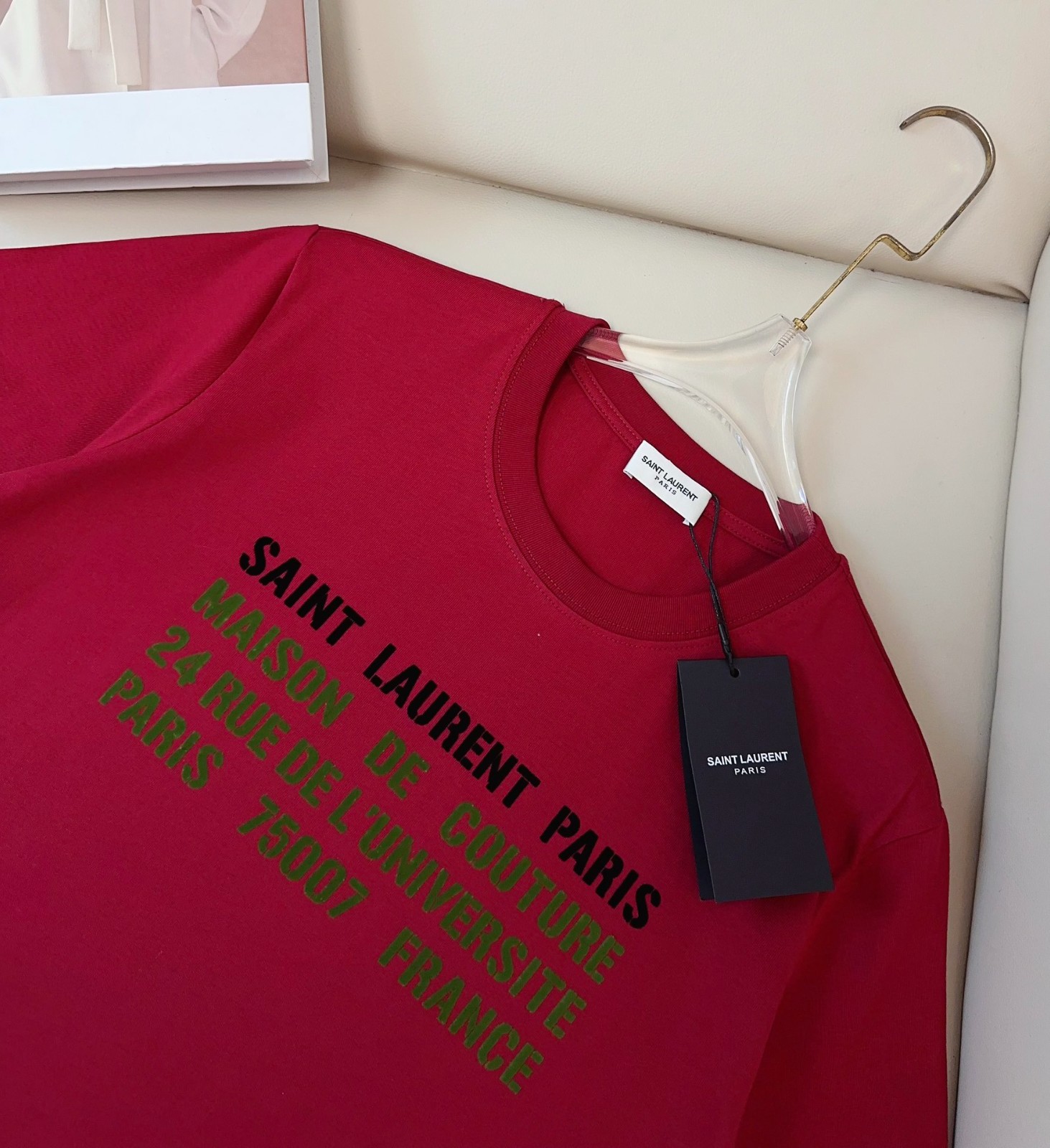 シンプル イヴ・サンローラン Tシャツ コピー コットン ロゴTシャツ レッド-3