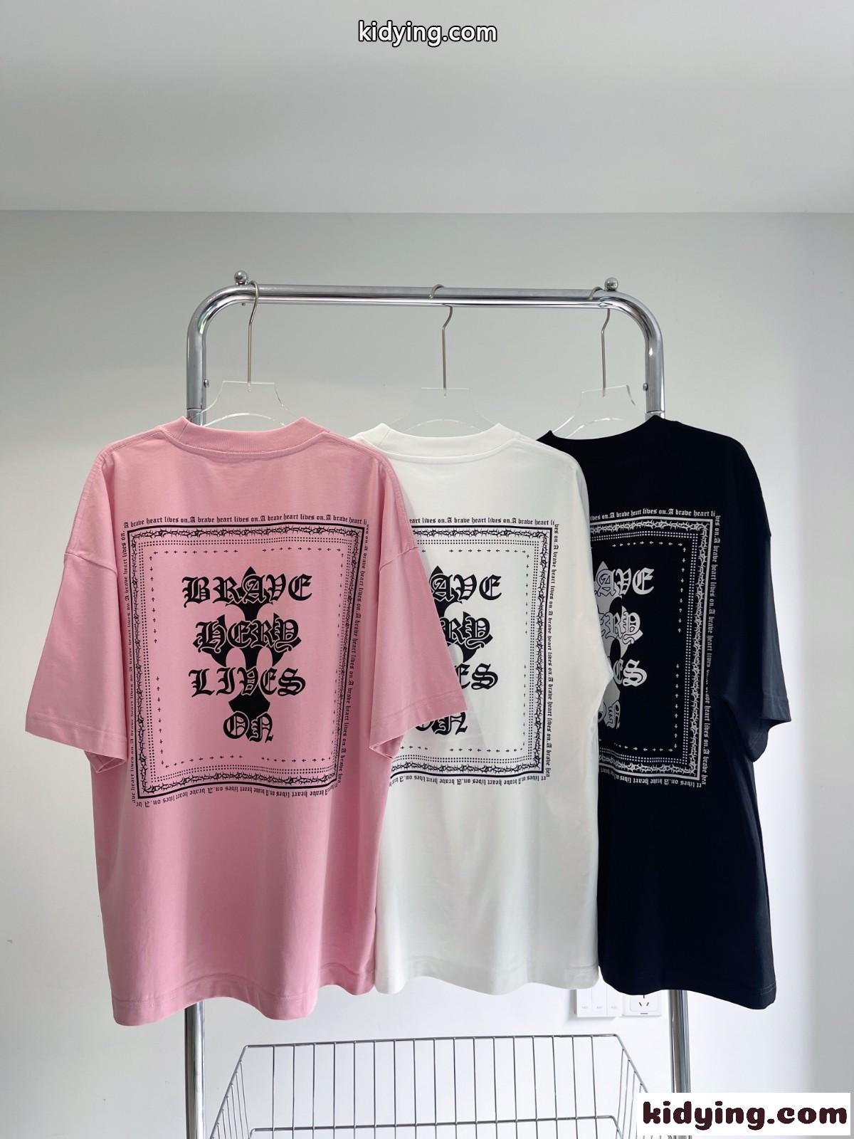 人気 オーバーサイズ 体型カバー ストリート系 プリント クロムハーツ 半袖Tシャツ コピー クルーネック着痩せ-2