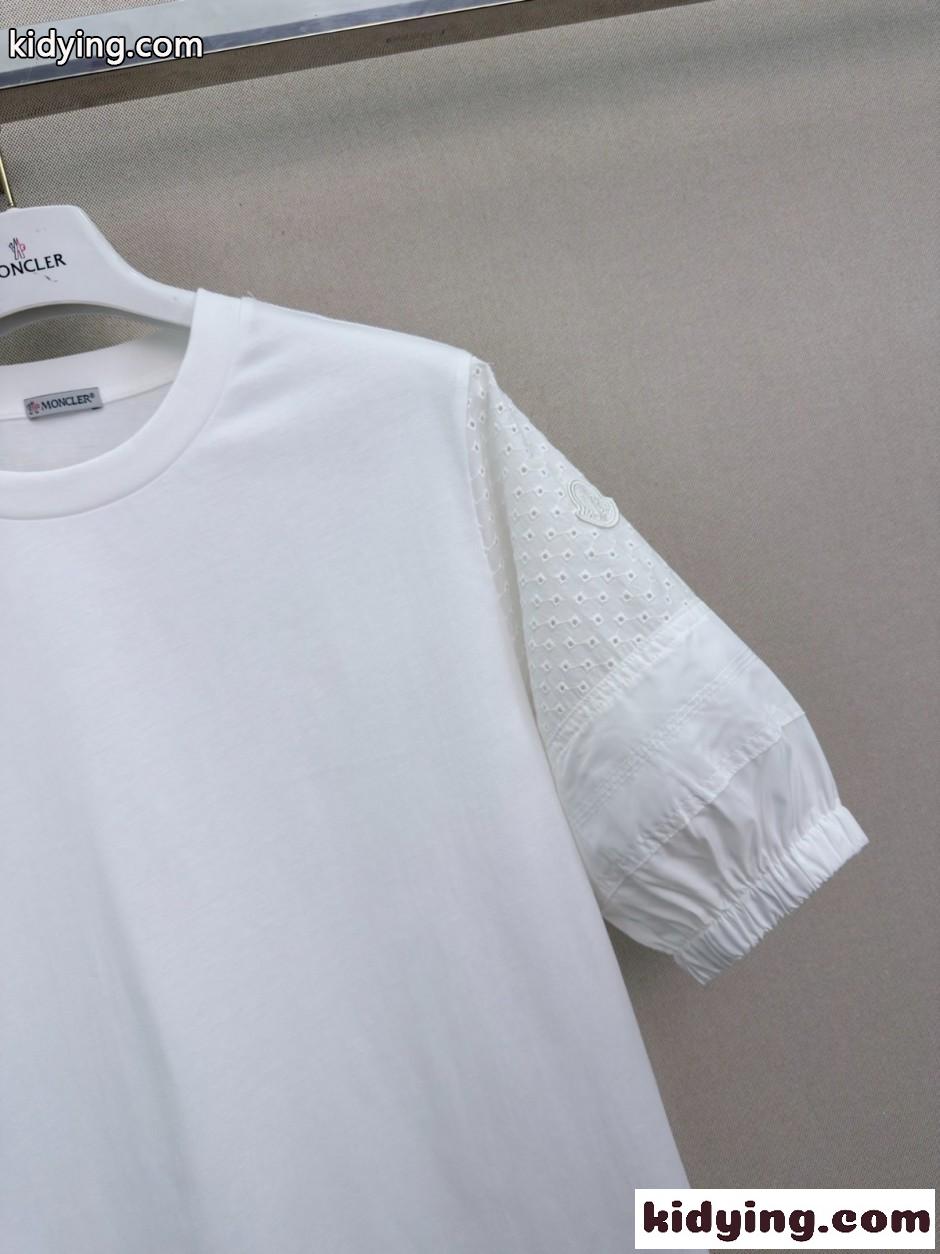 カジュアル 半袖 クルーネック カットソー モンクレール Tシャツ 偽物 ホワイト-0