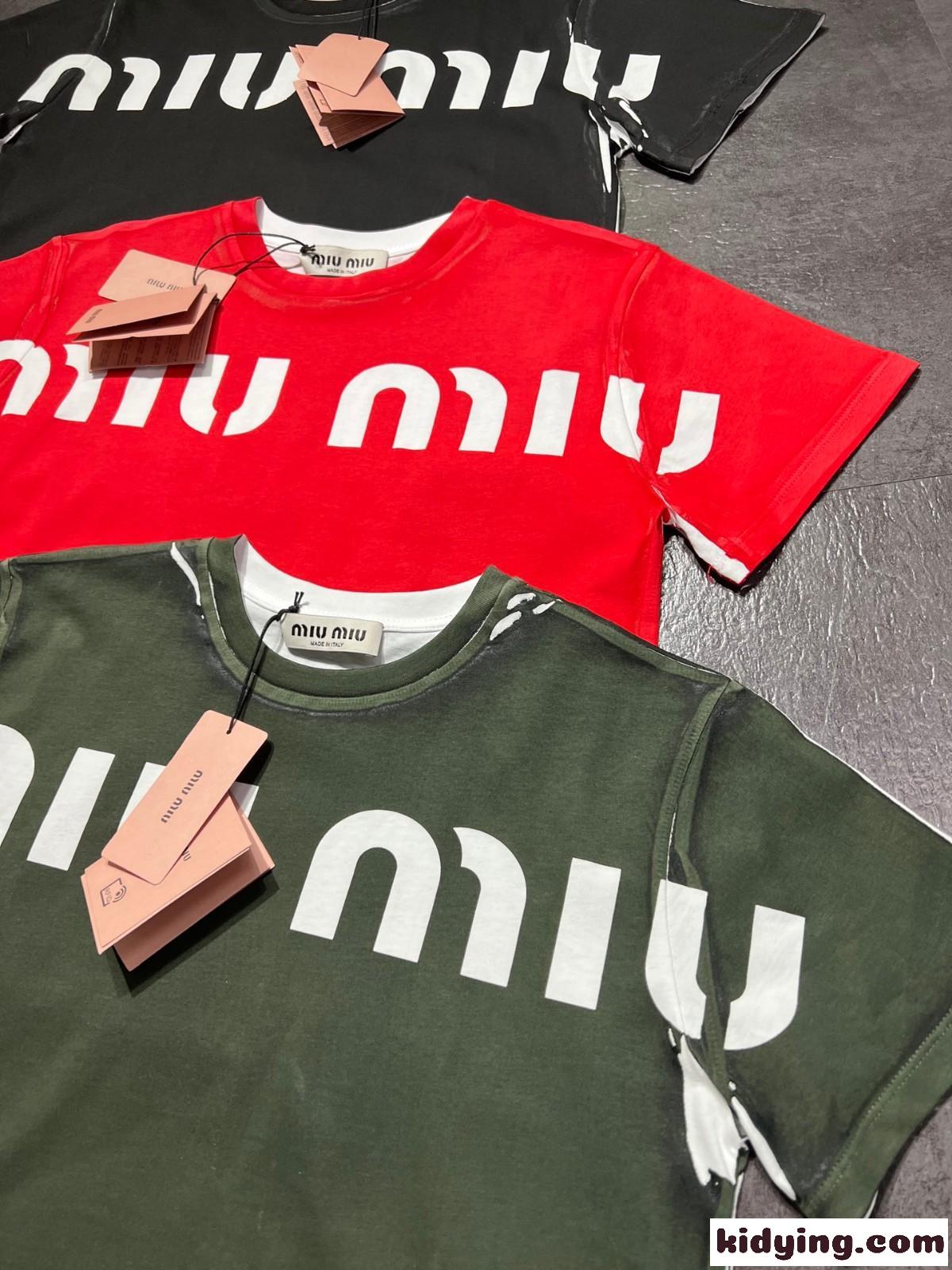 23春夏新作~クルーネック ロゴ 半袖Tシャツ ミュウミュウ 半袖Tシャツ コピー レディース-2