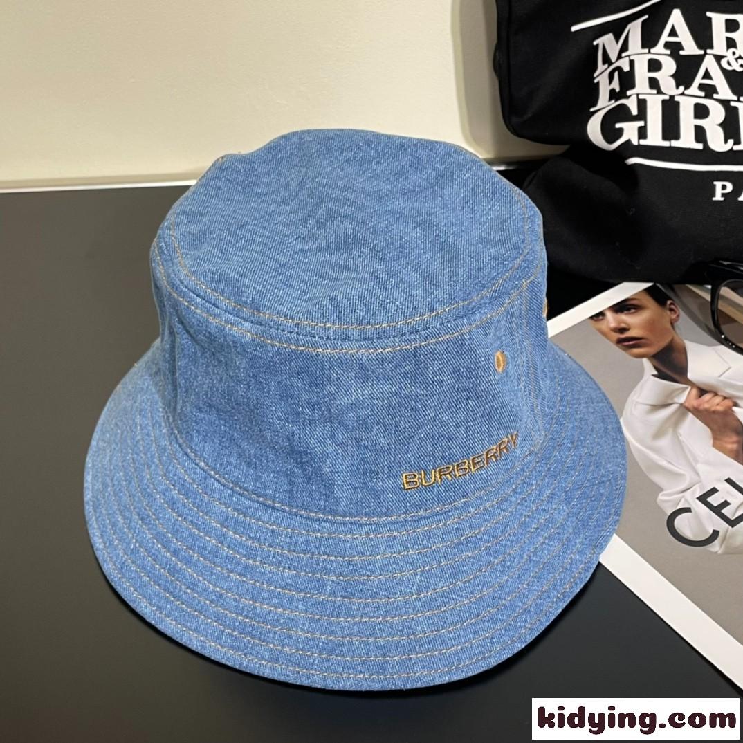 シンプル ロゴ刺繍 デニム バケットハット バーバリー 帽子 偽物 合わせやすい-0