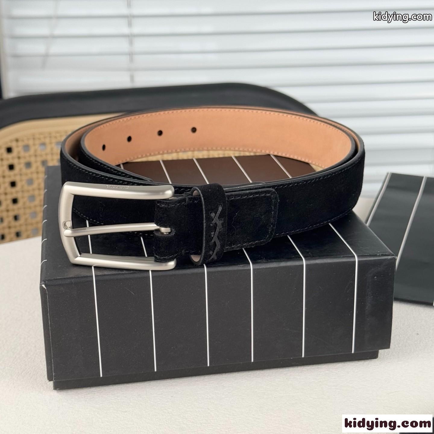 シンプル 上品 スエードベルト エルメネジルド・ゼニア ベルト コピー ブラック-0