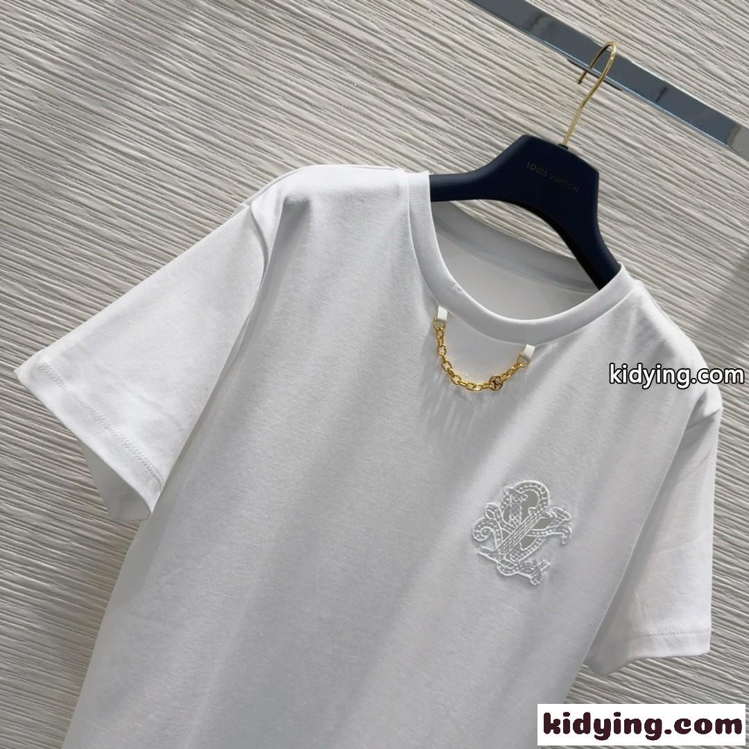ブロイダリー LV Tシャツ ルイ・ヴィトン 半袖Tシャツ コピー クルーネック ホワイト-3