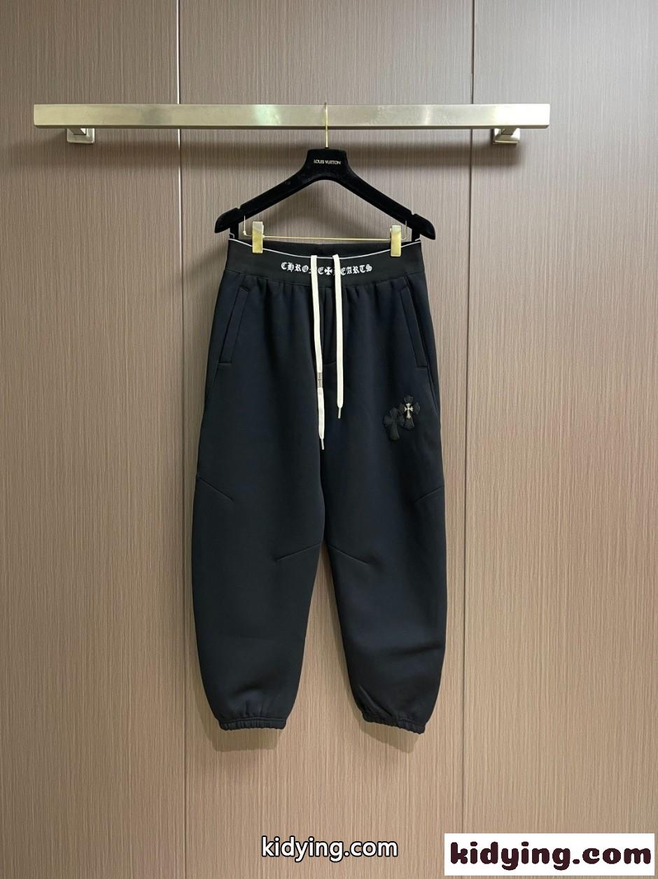 ロゴウエストバンド クロスパッチ スウェットパンツ クロムハーツ パンツ 偽物 ブラック-0
