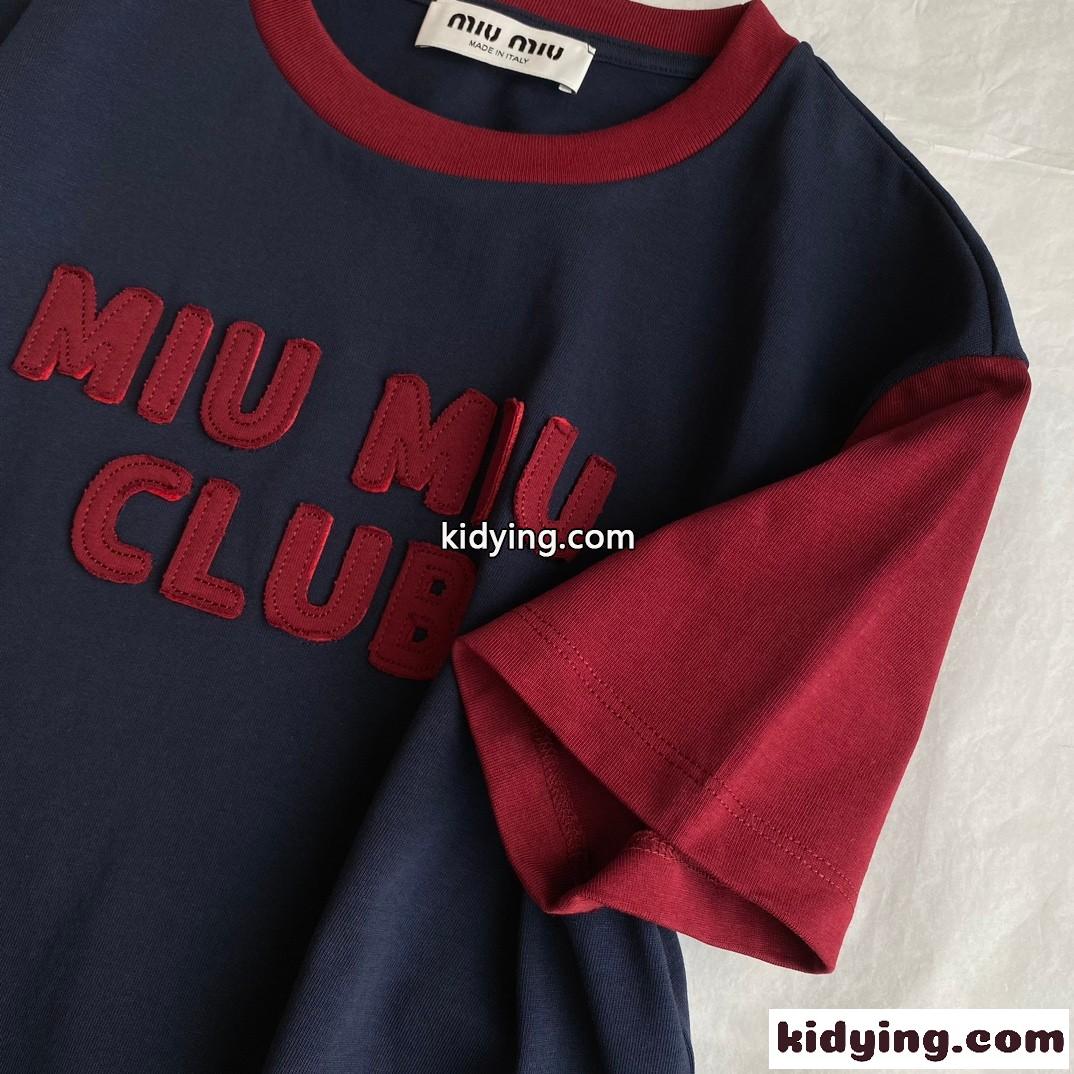 刺繍ロゴ入り ジャージー 半袖Tシャツ ミュウミュウ Tシャツ コピー クロップド丈-4