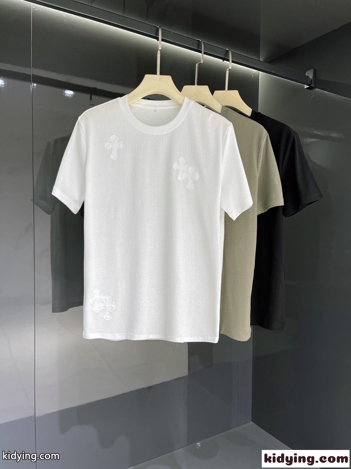 着心地抜群 おしゃれ カジュアル 無地 クロムハーツ 半袖Tシャツ コピー クルーネック 定番-0