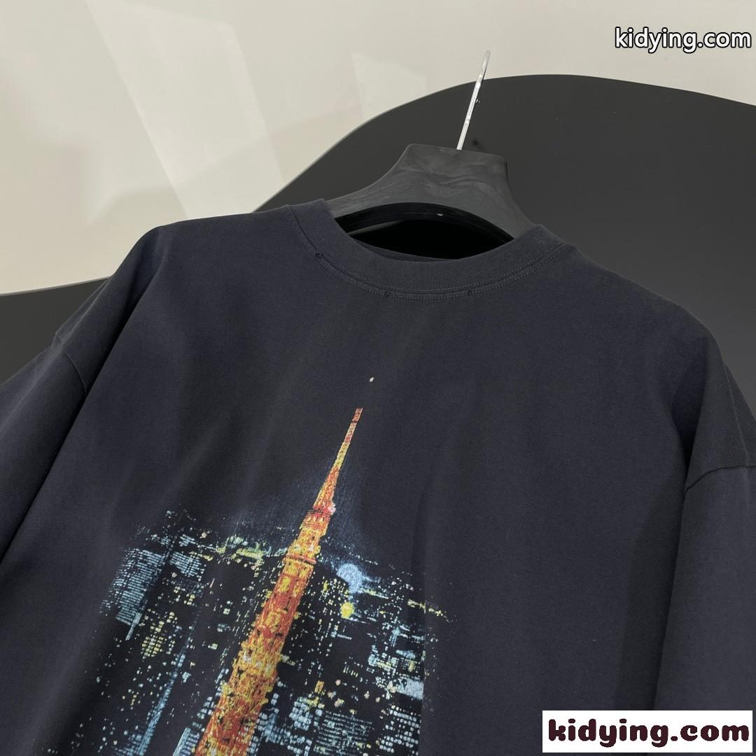 バレンシアガ 半袖Tシャツ コピー ユニセックス オーバーサイズ プリント Tシャツ-3