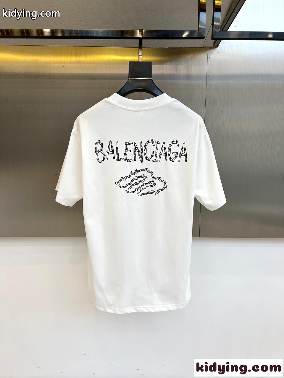 目を引く ロゴプリント バレンシアガ Tシャツ 偽物 クルーネック コットン ホワイト-1