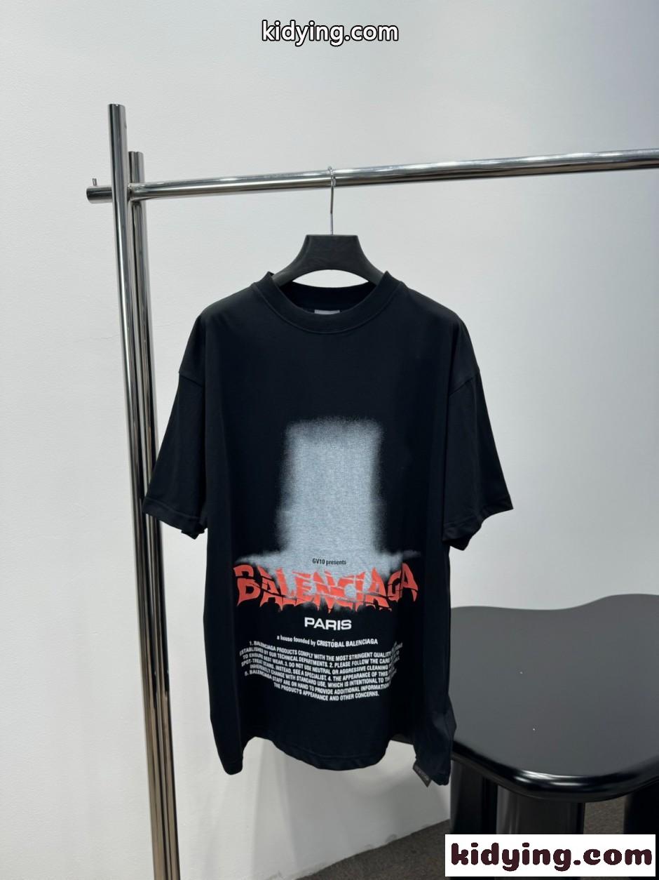 ユニセックス プリント 半袖Tシャツ バレンシアガ Tシャツ 偽物 ブラック-1