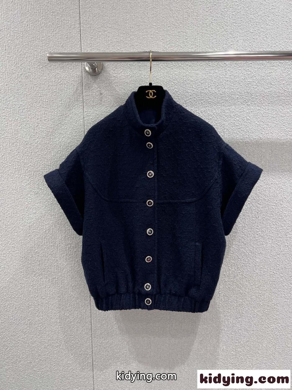 春に活躍~ツイード 半袖ジャケット シャネル ジャケット コピー ネイビー-0