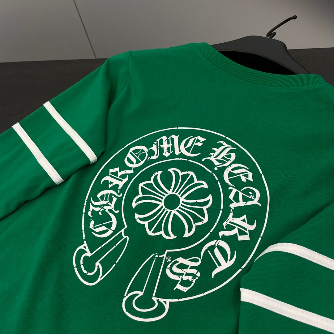 カジュアル ゆったり プリント クロムハーツ Tシャツ コピー クルーネック グリーン-4
