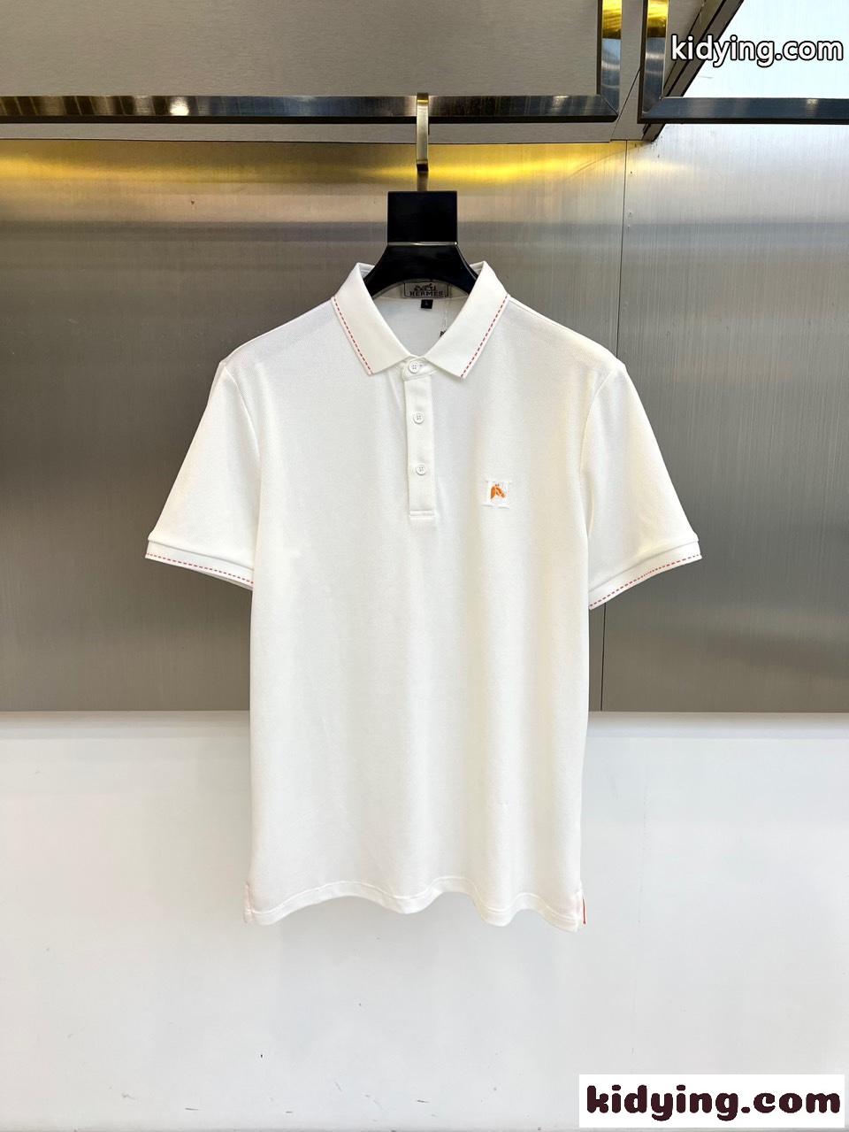 カジュアル 上品 刺繍入り ポロシャツ エルメス Tシャツ 偽物 半袖トップス ホワイト-0