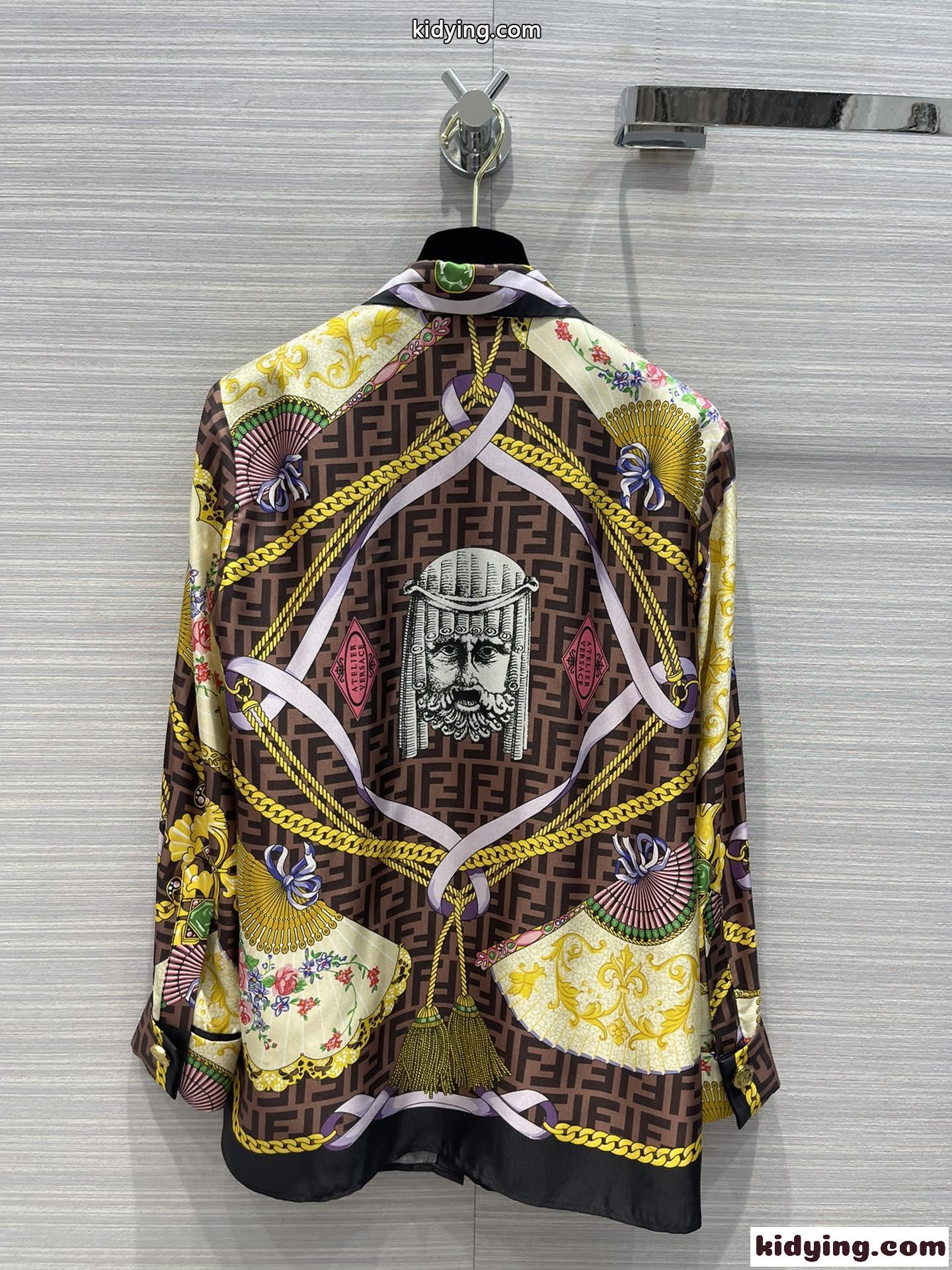 FENDI X VERSACE 22SS シルク フェンダーチェ 長袖 ロングシャツ フェンディ シャツ コピー-2
