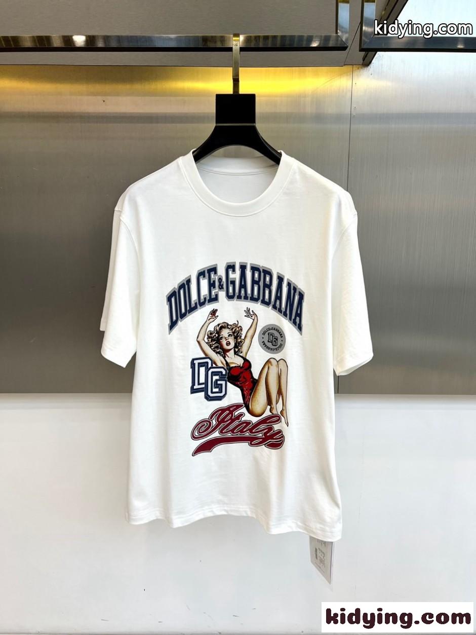 目を惹く プリント 半袖Tシャツ ドルチェ&ガッバーナ Tシャツ 偽物 ホワイト-0