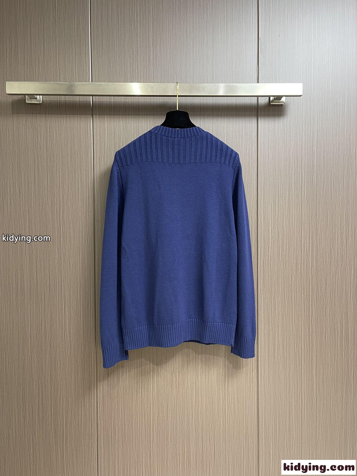 アナグラム 刺繍入り ロエベ セーター コピー ウール クルーネック ブルー-0