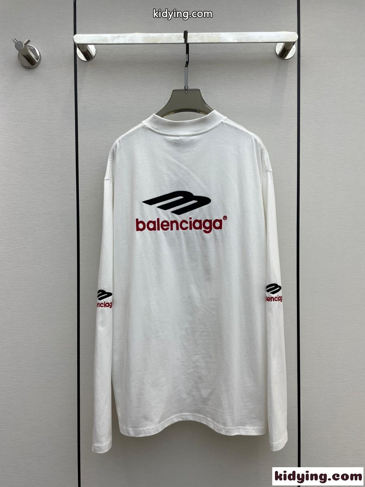 人気 ユニセックス 3B SPORTS ICON ロングスリーブ Tシャツ バレンシアガ Tシャツ コピー ホワイト-1