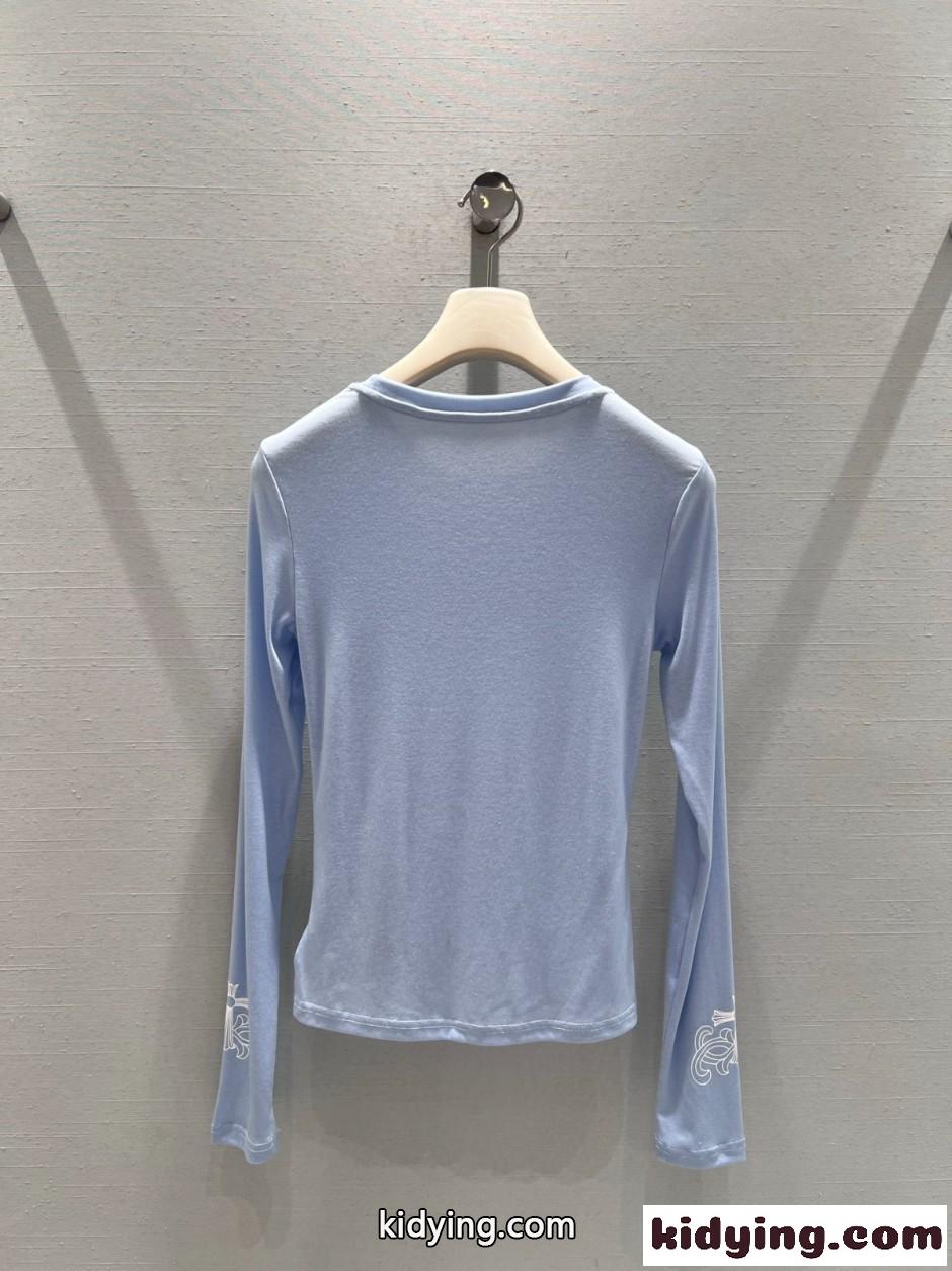 シンプル スタイリッシュ クルーネック 長袖Tシャツ クロムハーツ Tシャツ 偽物 ライトブルー-0
