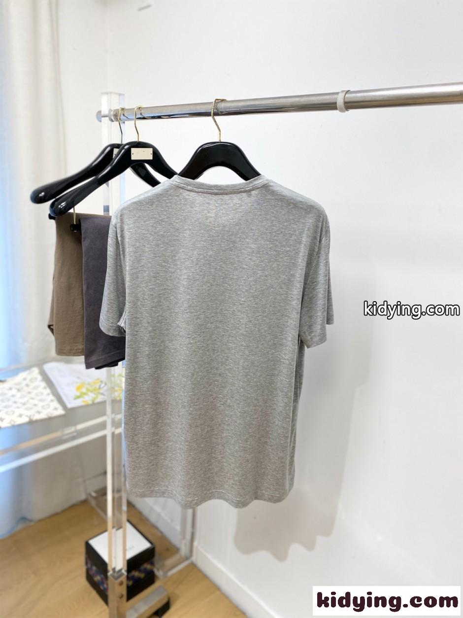 お洒落 プリント 半袖Tシャツ エルメス Tシャツ 偽物 クルーネック グレー-4
