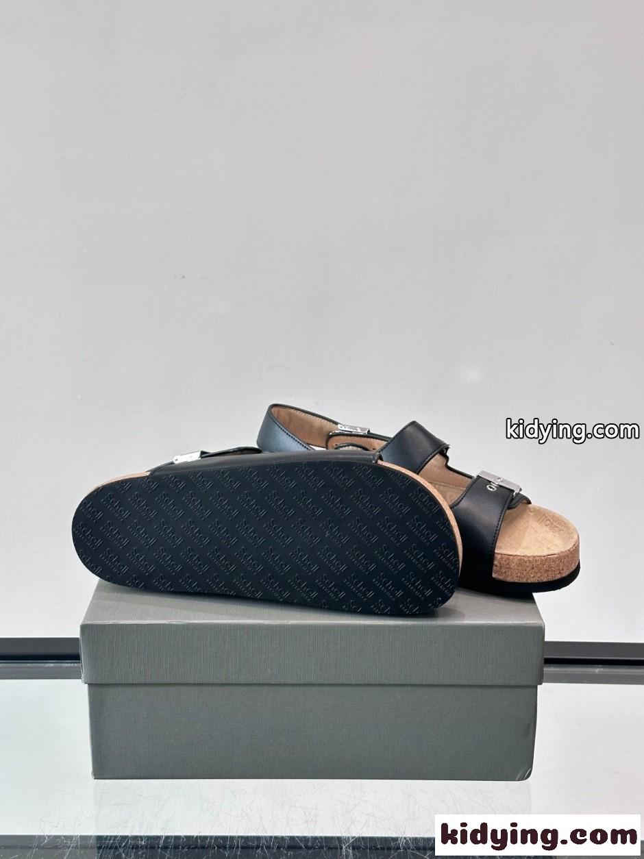 人気 バレンシアガ x Scholl レザー サンダル スーパーコピー ブラック-4
