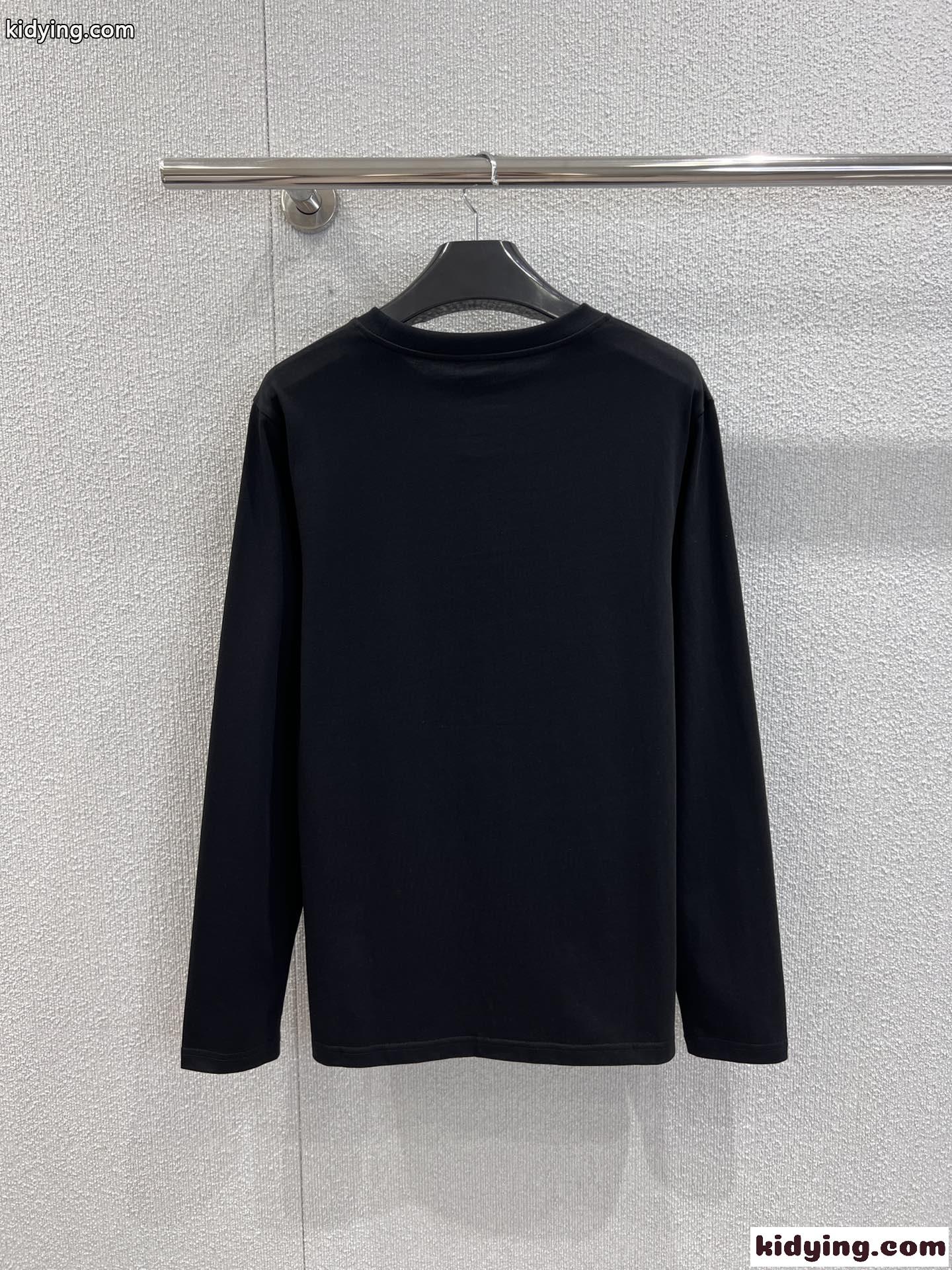 シンプル コットン 長袖Tシャツ セリーヌ Tシャツ コピー クルーネック ブラック-1