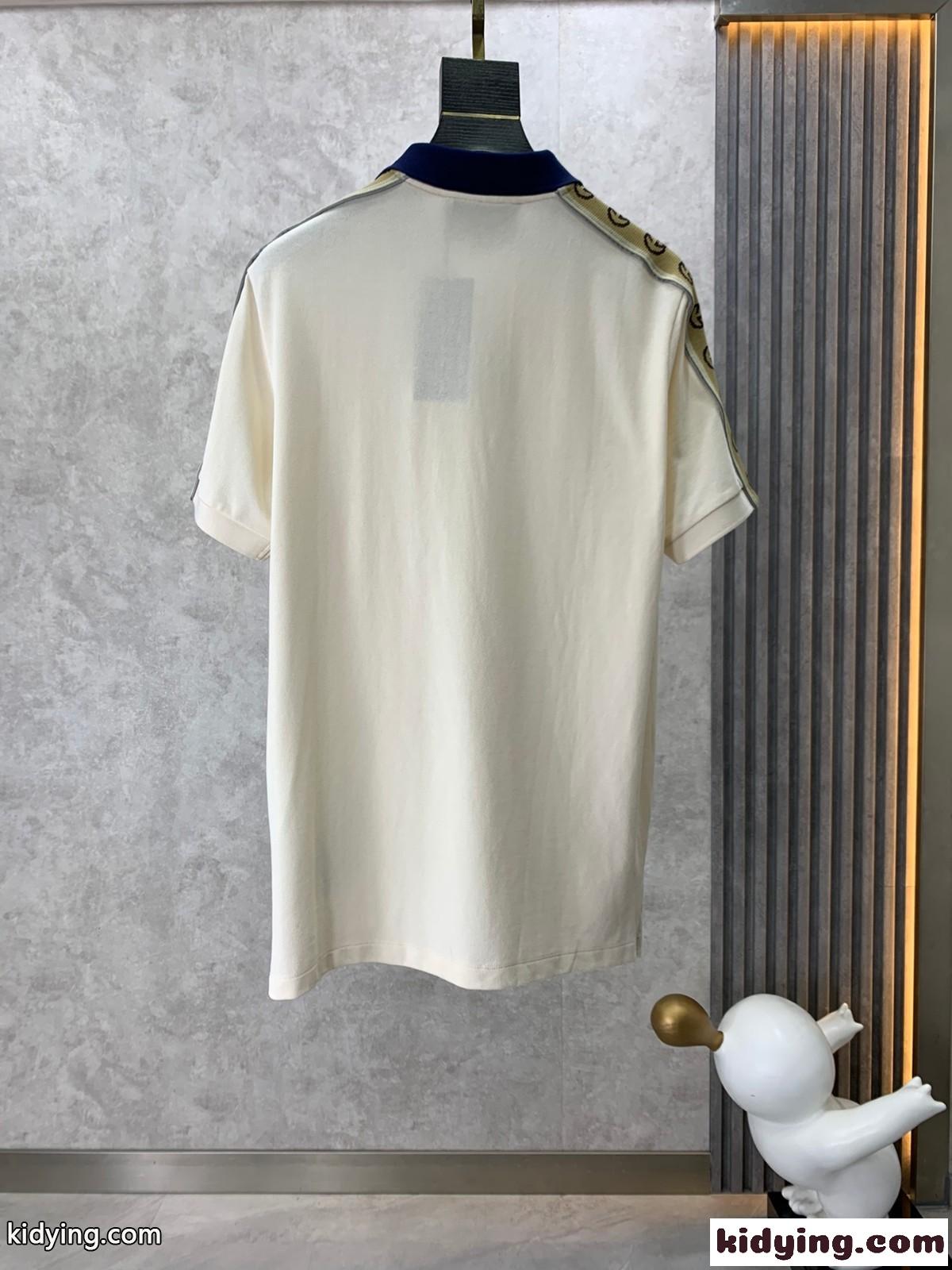 インターロッキングG ストライプ付き コットン ポロシャツ グッチ Tシャツ コピー メンズ ベージュ-0