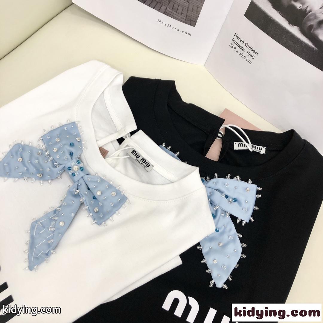 ベーシック 可愛い ロゴ プリント リボン クルーネック ミュウミュウ 半袖tシャツ コピー 春夏 レディース トップス-4