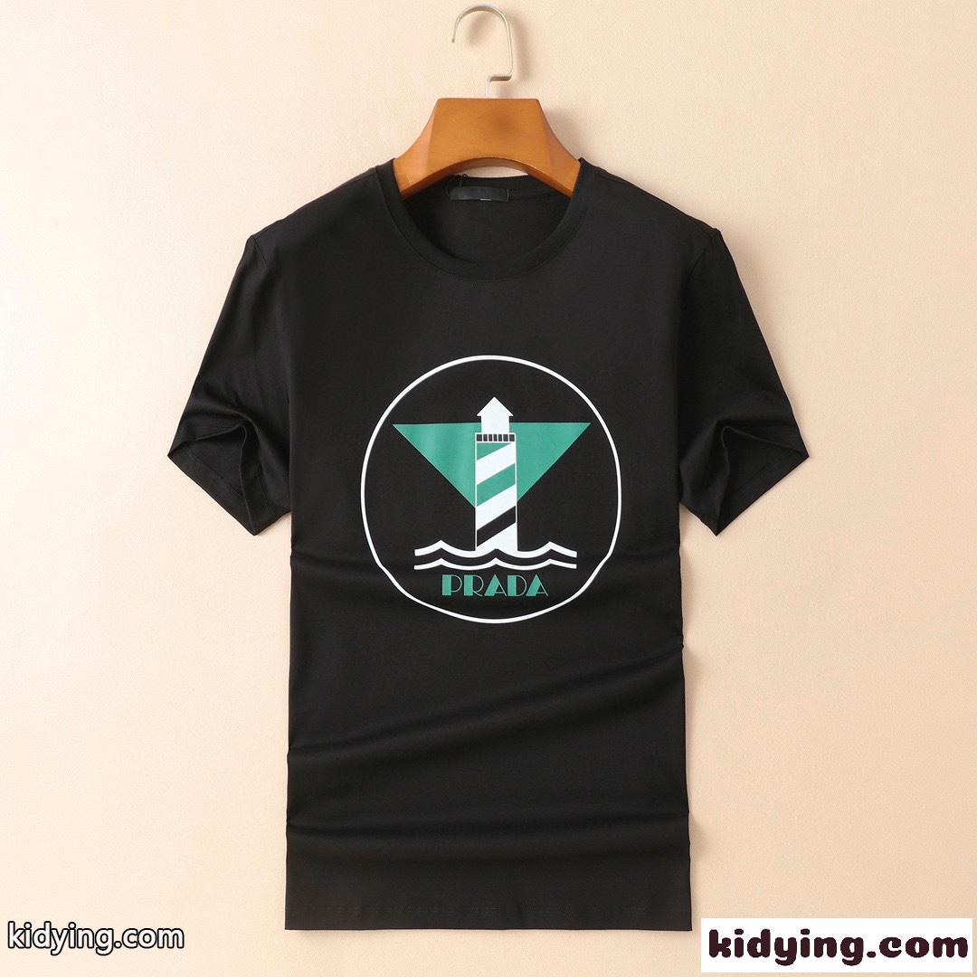 着回し力抜群 ロゴ プリント tシャツ プラダ 半袖tシャツ コピー 人気 定番 シルケット加工 快適-2