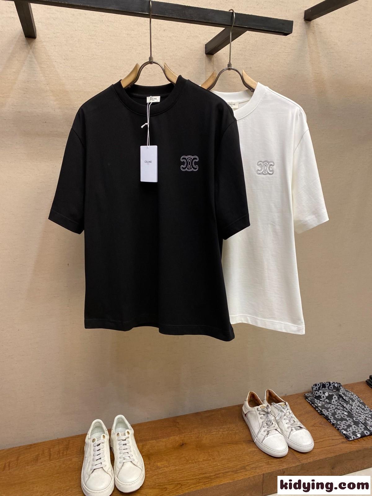 シンプル ゆったり クルーネック セリーヌ Tシャツ コピー コットン 半袖Tシャツ-0