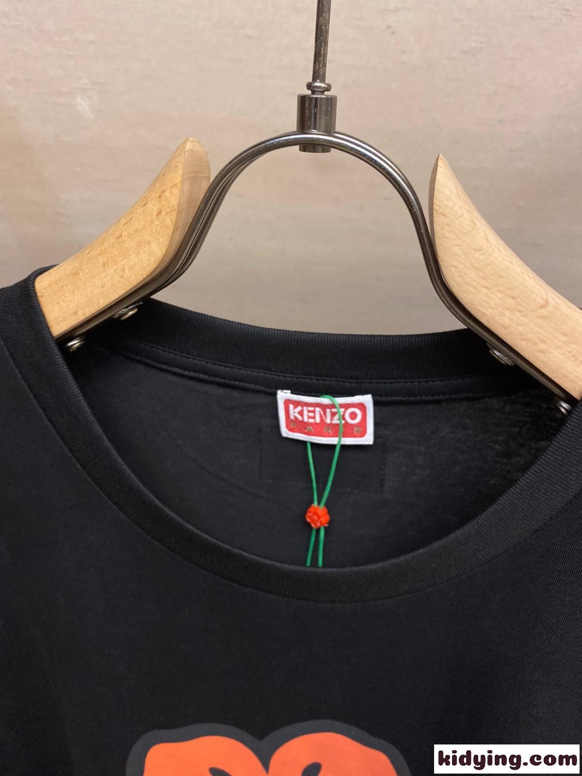 ユニセックス 快適 コットン 半袖Tシャツ ケンゾー Tシャツ コピー クルーネック ブラック-0