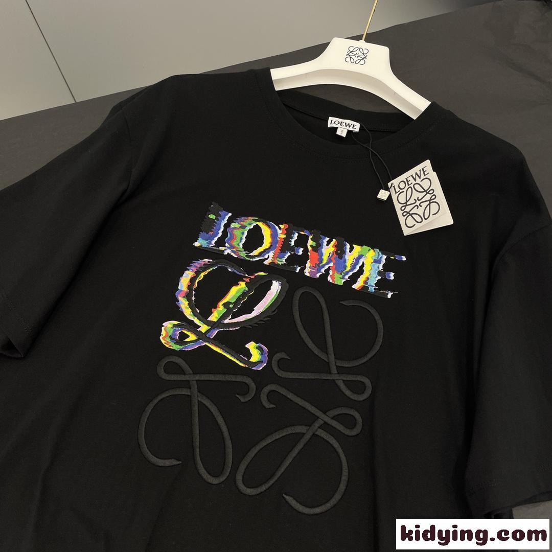 ユニセックス アナグラム コットン 半袖Tシャツ ロエベ Tシャツ コピー ロゴ カジュアル-2
