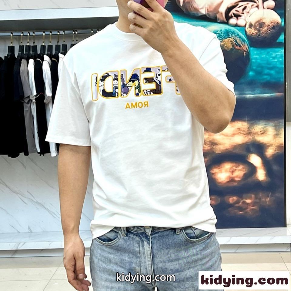 カジュアル ロゴ 半袖Tシャツ フェンディ Tシャツ 偽物 コットン ホワイト-1