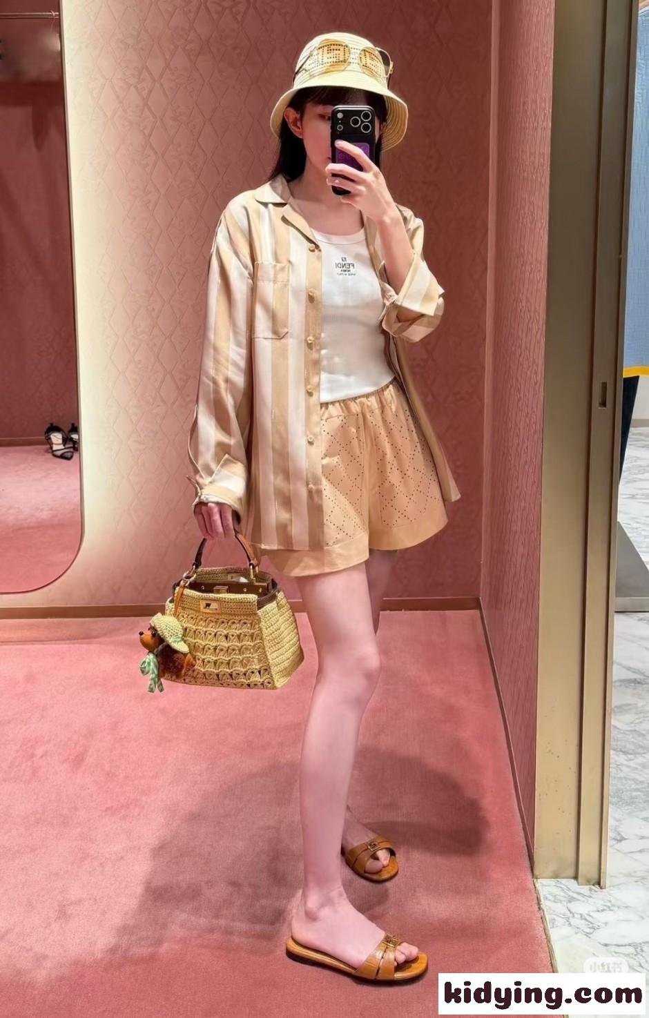 コットン アーガイル ショートパンツ フェンディ パンツ コピー ベージュ-4
