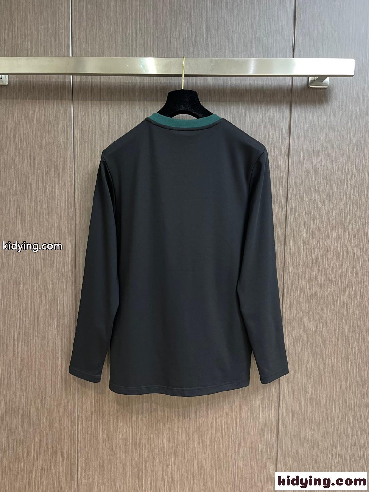合わせやすい クルーネック コットン 長袖Tシャツ グッチ Tシャツ コピー ブラック-1