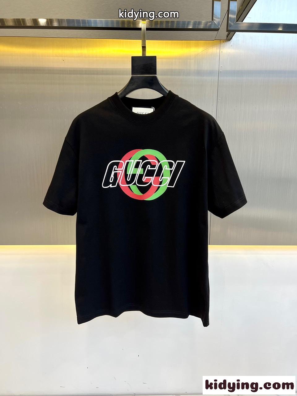 シンプル ロゴプリント 半袖Tシャツ グッチ Tシャツ コピー ブラック-0