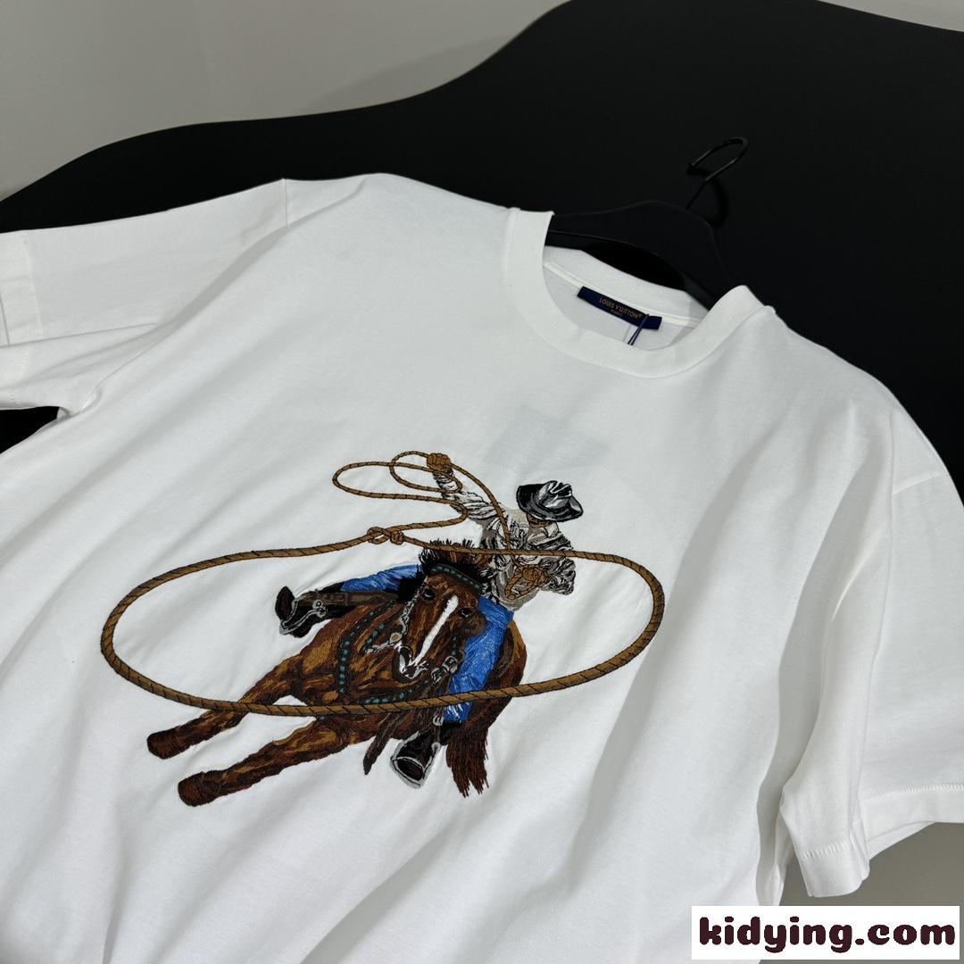 グラフィックエンブロイダードコットンTシャツ ルイヴィトン Tシャツ コピー 半袖Tシャツ-3