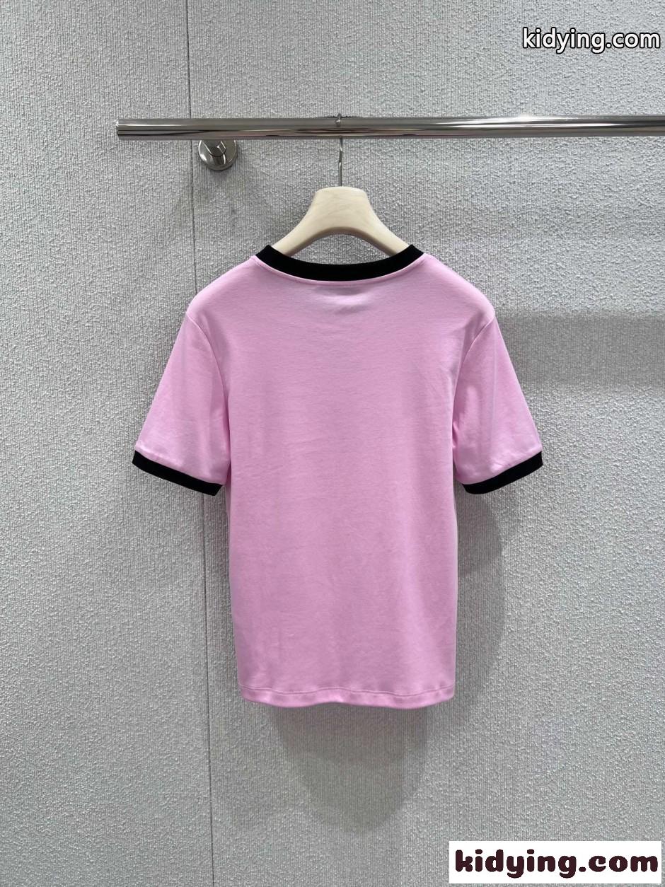 スタイリッシュ スクリプトロゴ リンガーTシャツ グッチ Tシャツ コピー ピンク-0