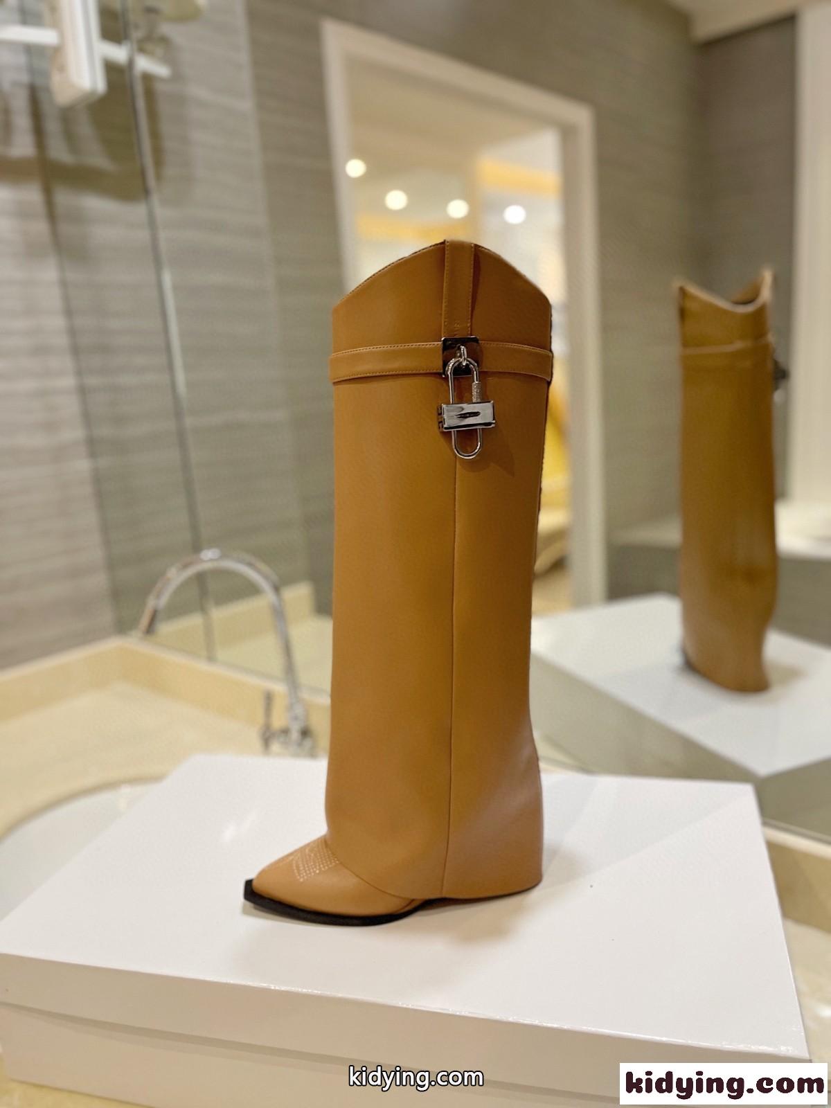 シャークロック カウボーイ ブーツ レザー ジバンシィ ブーツ スーパーコピー ブラウン-0
