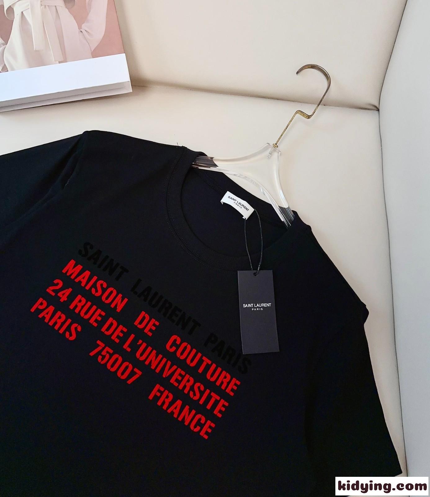 シンプル コットン ロゴTシャツ イヴ・サンローラン Tシャツ コピー ブラック-2