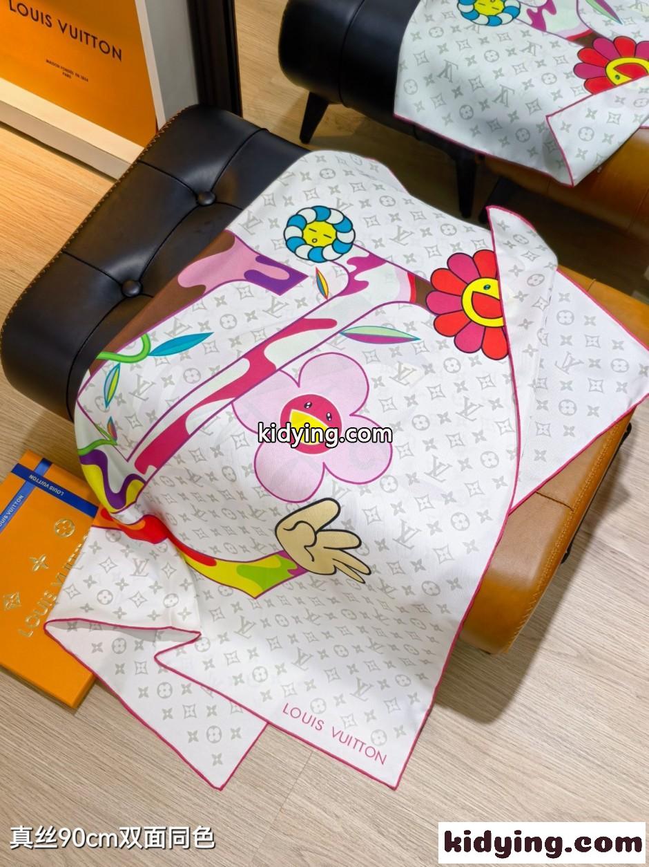 LV × TM カレ90・スーパーフラット ルイ・ヴィトン スカーフ コピー-1